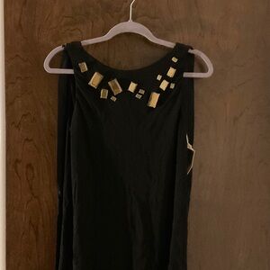 One-Shoulder Black Dress with Gold Accent Embellishments